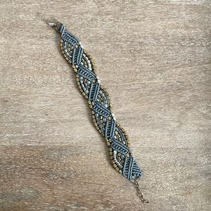 Women's Woven and Beaded Cuff Bracelet - Grey, Silver, Gold